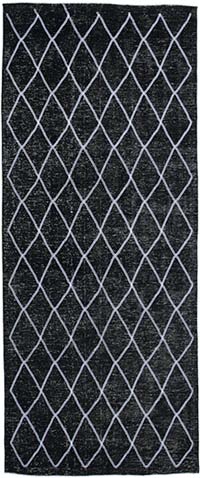 Siyah İşlemeli ve Boyalı El Dokuma Vintage Halı - 145 cm x 350 cm