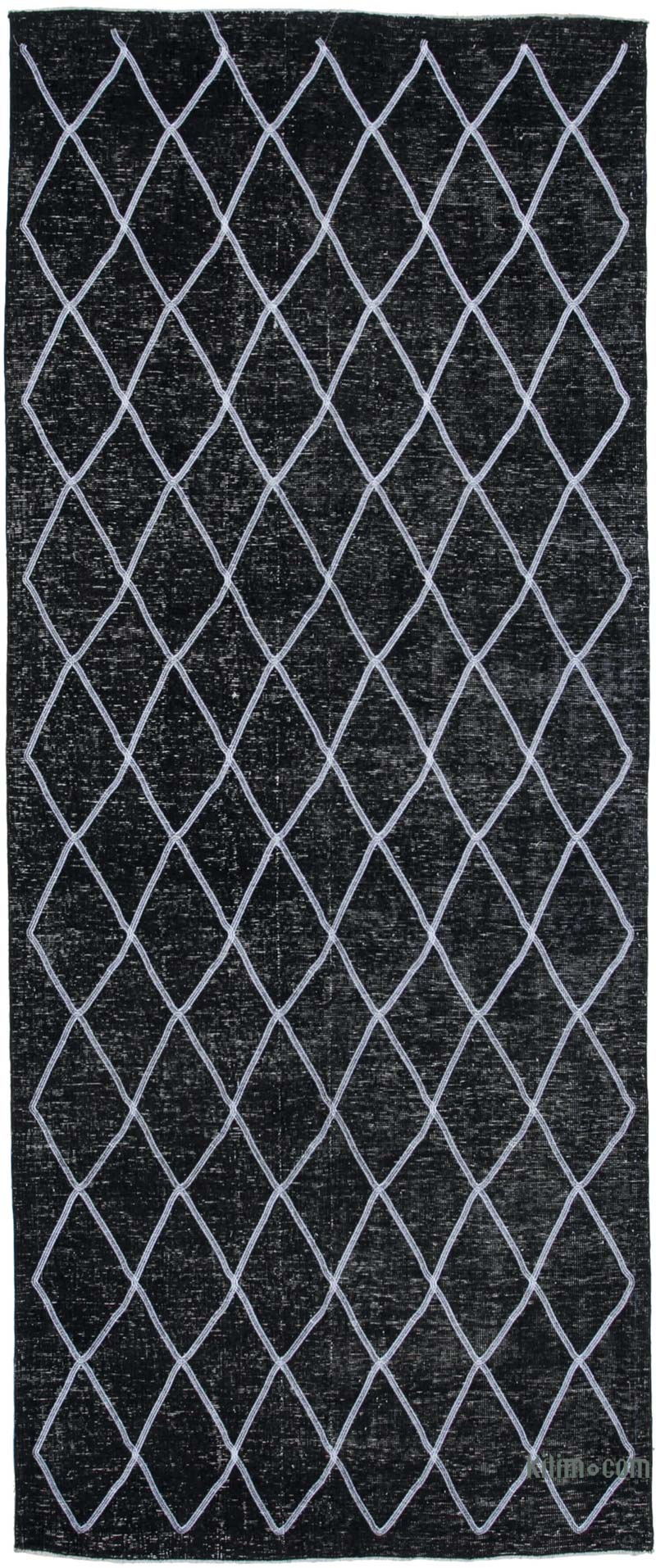 Negro Alfombra Turca bordada sobre teñida vintage - 145 cm x 350 cm - K0038808