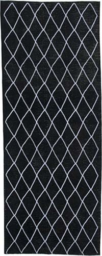 Siyah İşlemeli ve Boyalı El Dokuma Vintage Halı - 148 cm x 382 cm
