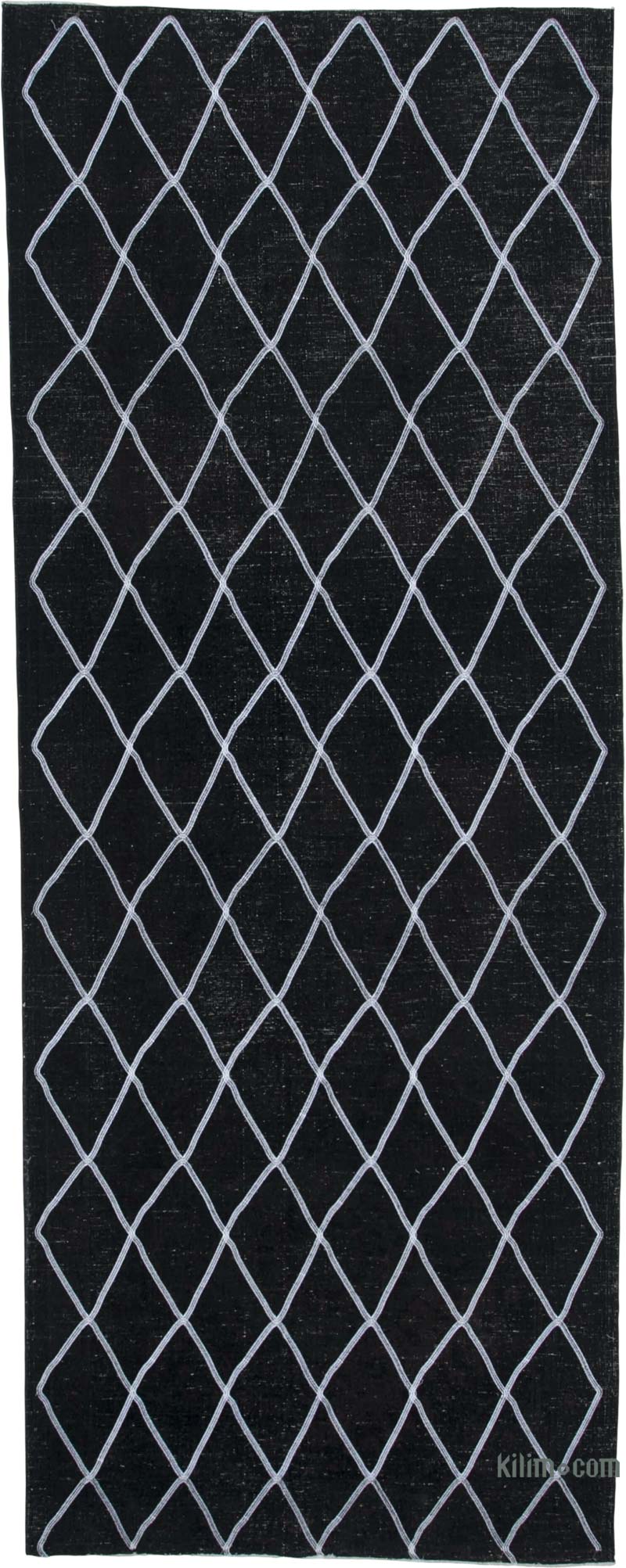 Negro Alfombra Turca bordada sobre teñida vintage - 148 cm x 382 cm - K0038809