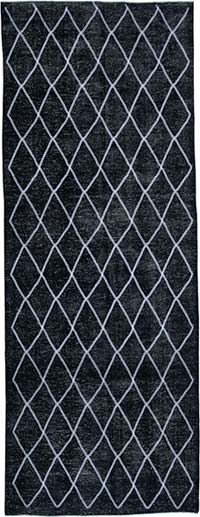 Siyah İşlemeli ve Boyalı El Dokuma Vintage Halı - 145 cm x 388 cm