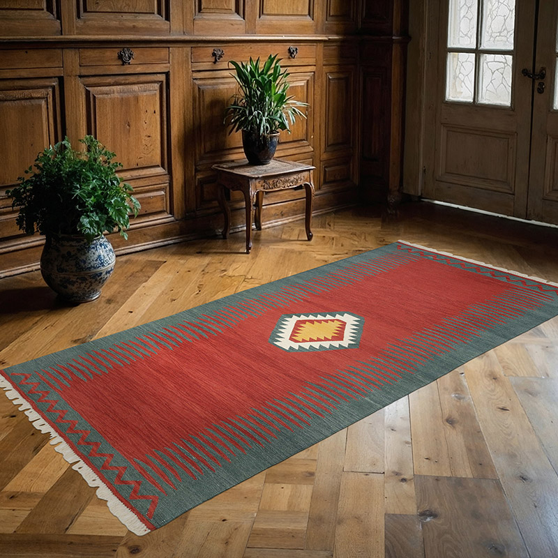 Red New Handwoven Turkish Kilim Rug - 4'  x 8' 1" (48" x 97") - K0038898