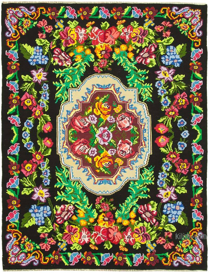 Multicolor Vintage Handwoven Moldovan Kilim Rug - 7' 5" x 9' 7" (89 in. x 115 in.) - K0038934