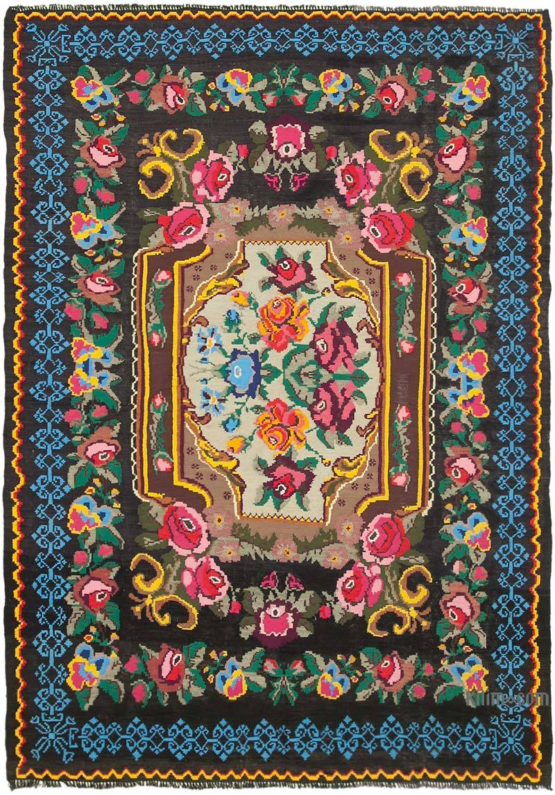 Multicolor Vintage Handwoven Moldovan Kilim Area Rug - 7' 1" x 9' 10" (85 in. x 118 in.) - K0038951