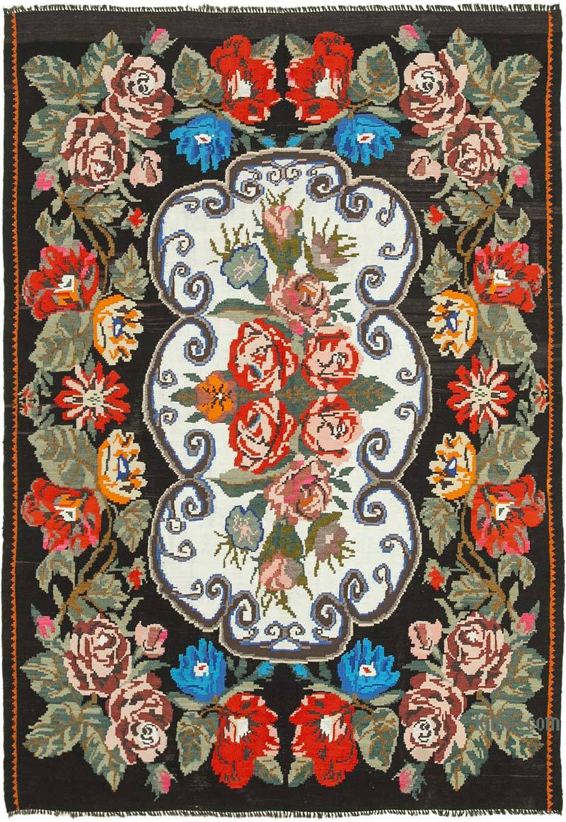 Multicolor Vintage Handwoven Moldovan Kilim Rug - 6' 9" x 9' 7" (81 in. x 115 in.) - K0038960