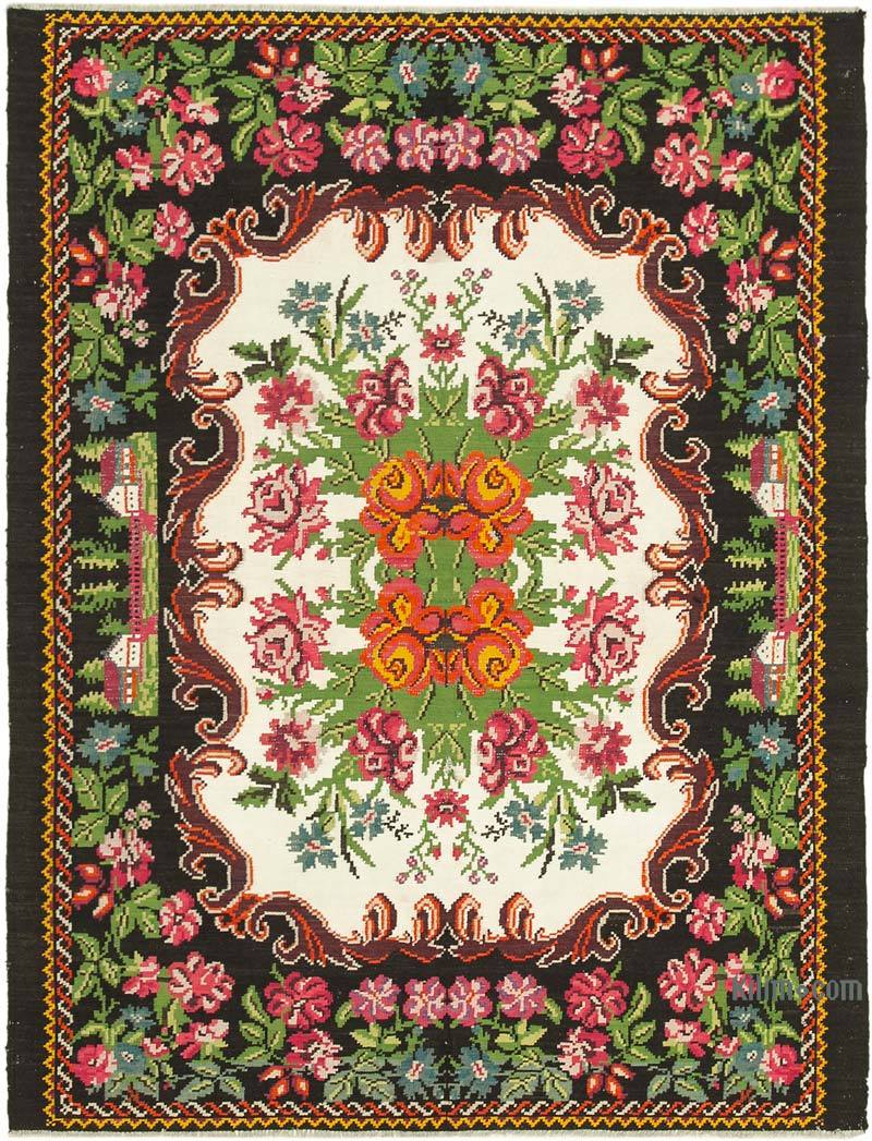 Multicolor Vintage Handwoven Moldovan Kilim Rug - 6' 10" x 8' 10" (82 in. x 106 in.) - K0038990