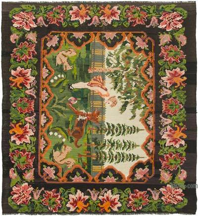 多色复古手织摩尔多瓦Kilim地毯- 6' 8