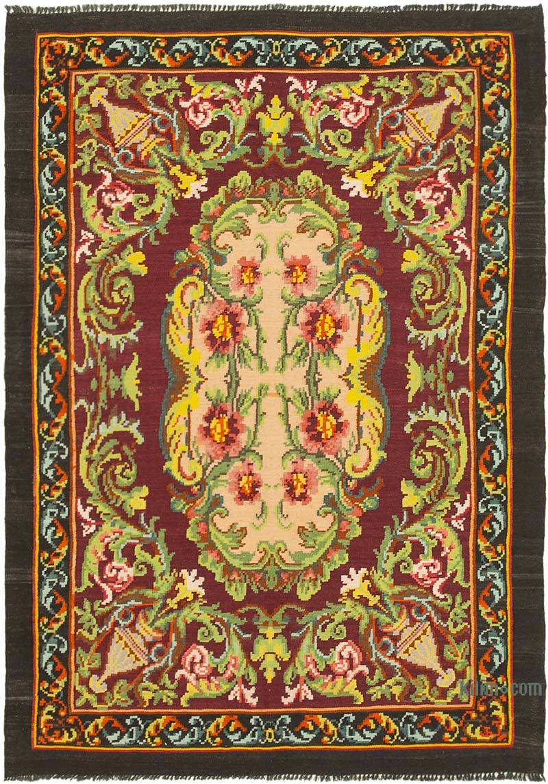 Multicolor Vintage Handwoven Moldovan Kilim Area Rug - 5' 1" x 7' 1" (61 in. x 85 in.) - K0039039