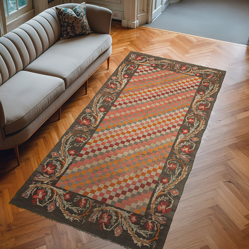 Vintage Handwoven Moldovan Kilim Rug - 5' 3" x 10'  (63" x 120") - K0039092