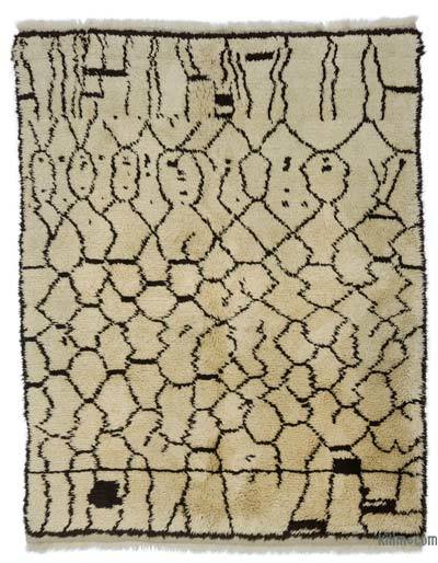 Beige, Marrón Alfombra "Tulu" de estilo marroquí anudada a mano - 180 cm x 222 cm