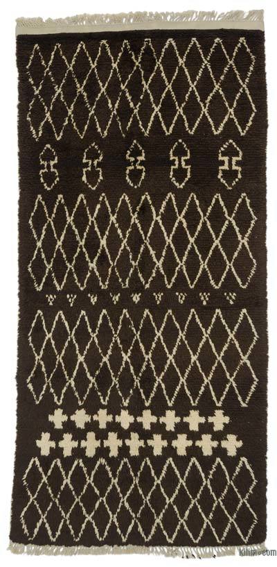 Marrón, Beige Alfombra "Tulu" de estilo marroquí anudada a mano - 119 cm x 246 cm
