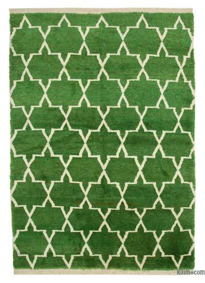 Green Moroccan Style Hand-Knotted Tulu Rug - 7' 7" x 11'  (91 in. x 132 in.)
