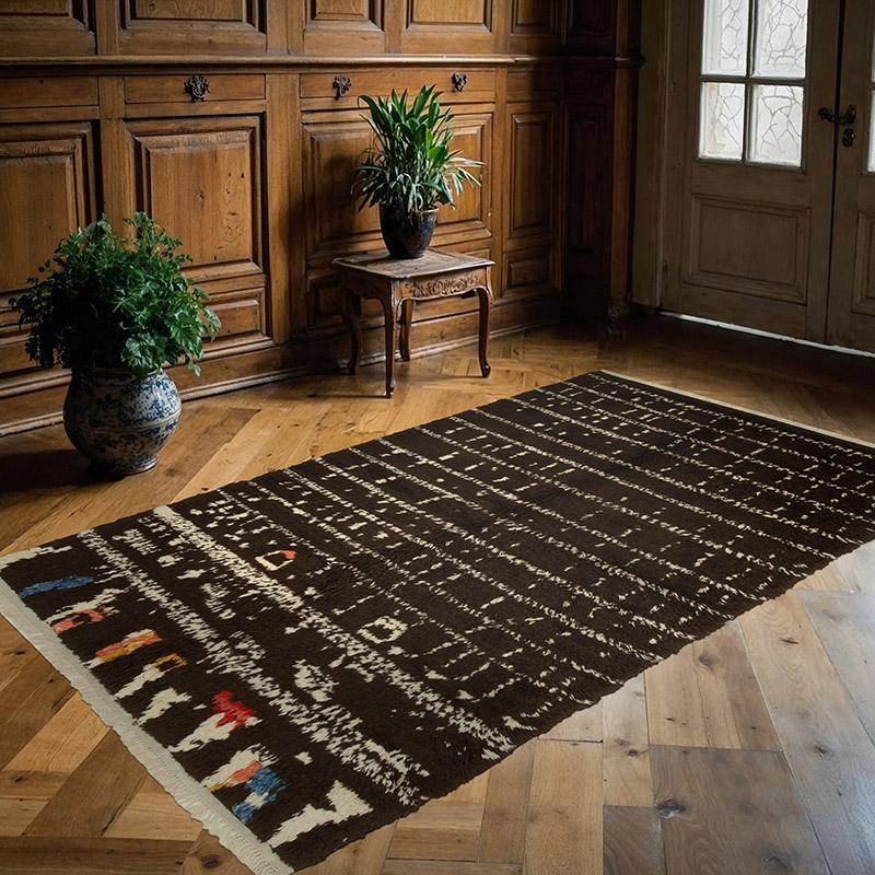 Brown, Beige New Moroccan Style Hand-Knotted Tulu Rug - 5'  x 8' 5" (60" x 101") - K0039228