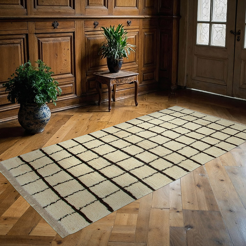 Beige, Brown New Moroccan Style Hand-Knotted Tulu Rug - 3' 9" x 7' 7" (45" x 91") - K0039229