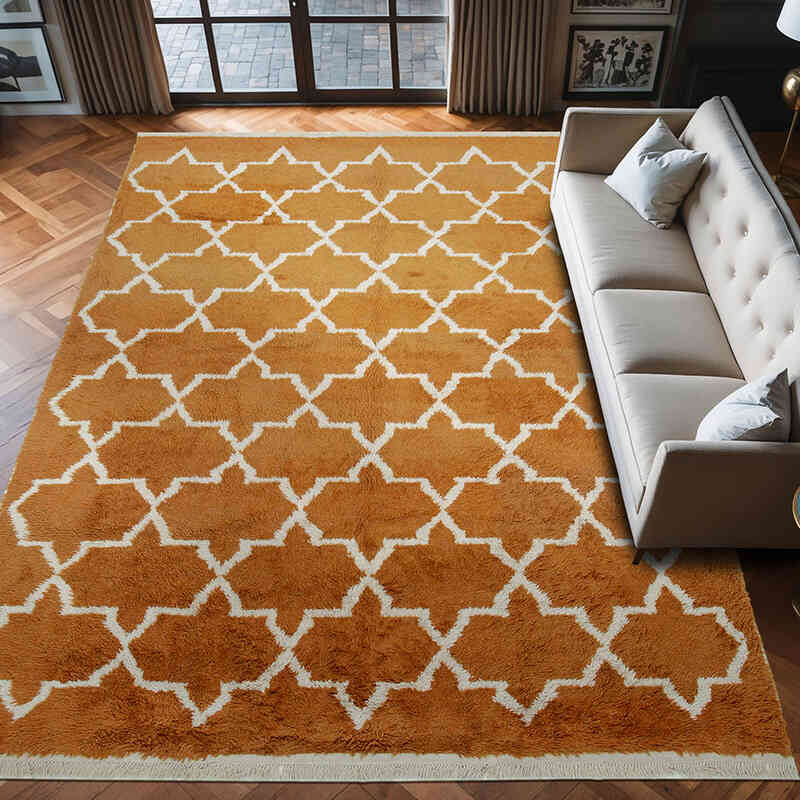 Turuncu Yeni Fas Stili El Dokuma Tulu - 273 cm x 385 cm - K0039231