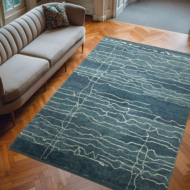 Lacivert Yeni Fas Stili El Dokuma Tulu - 192 cm x 280 cm - K0039234
