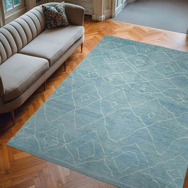 Azul Oscuro Alfombra "Tulu" de estilo marroquí anudada a mano - 234 cm x 313 cm - K0039242