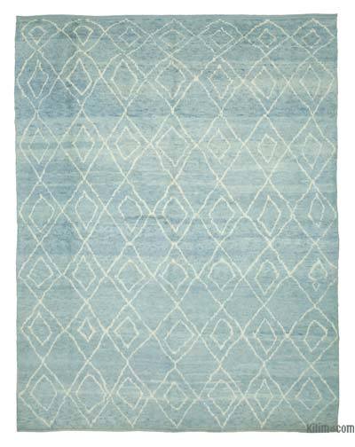 蓝色摩洛哥风格手结图鲁地毯- 9' 9”× 12' 4”(117英寸。x148英寸。)