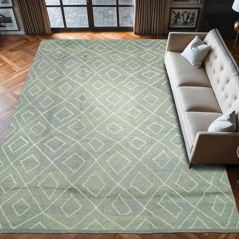 Gray New Moroccan Style Hand-Knotted Tulu Rug - 9' 11" x 13' 9" (119" x 165") - K0039260