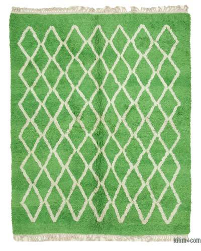 Green Moroccan Style Hand-Knotted Tulu Rug - 8' 4" x 10' 6" (100 in. x 126 in.)