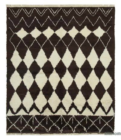 Kahverengi, Bej Fas Stili El Dokuma Tülü - 240 cm x 280 cm