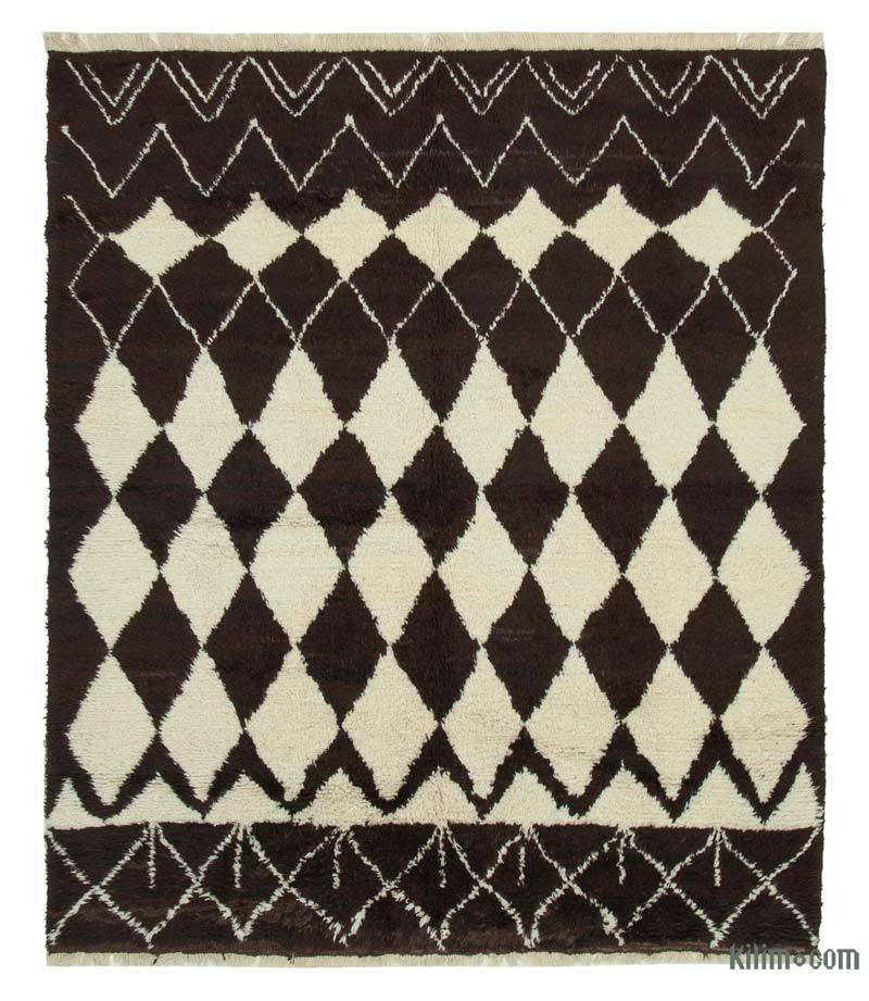 Brown, Beige Moroccan Style Hand-Knotted Tulu Rug - 7' 10" x 9' 2" (94 in. x 110 in.) - K0039285