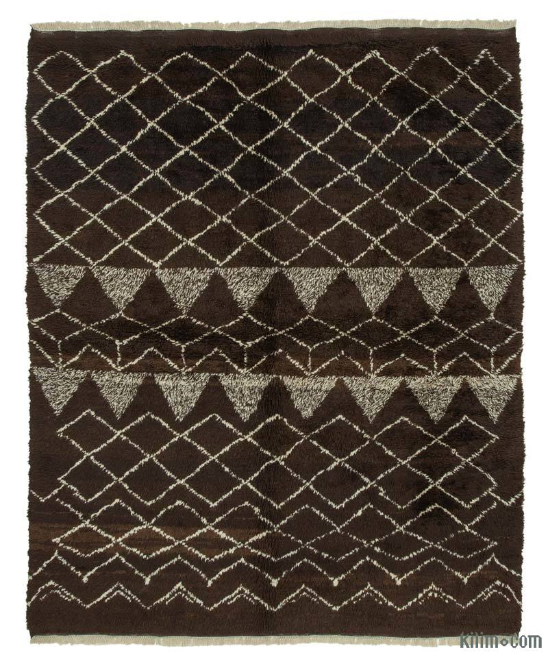 Brown Moroccan Style Hand-Knotted Tulu Rug - 7' 1" x 8' 11" (85 in. x 107 in.) - K0039286