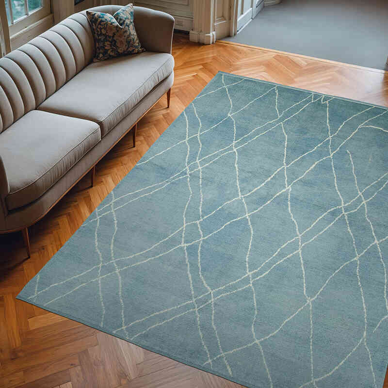 Azul Oscuro Alfombra "Tulu" de estilo marroquí anudada a mano - 238 cm x 301 cm - K0039290