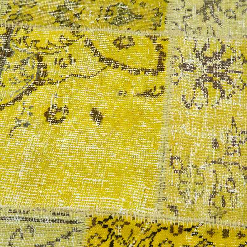 Sarı Yuvarlak Boyalı Patchwork Halı - 196 cm x 196 cm - K0039406