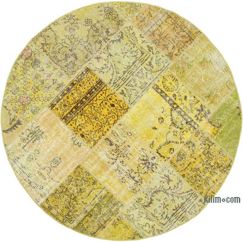 Amarillo Alfombra De Retazos Turca Sobre-Teñida - 196 cm x 196 cm - K0039406