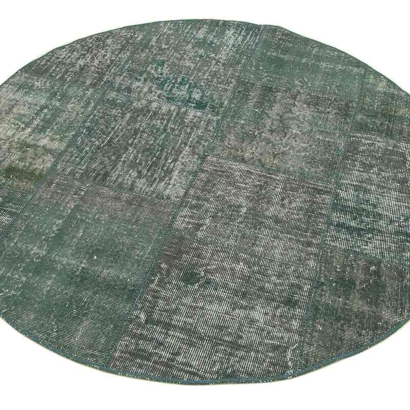 Yeşil Yuvarlak Boyalı Patchwork Halı - 157 cm x 157 cm - K0039409