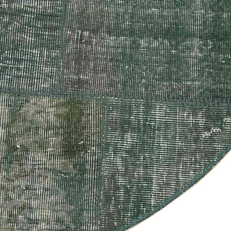 Yeşil Yuvarlak Boyalı Patchwork Halı - 157 cm x 157 cm - K0039409