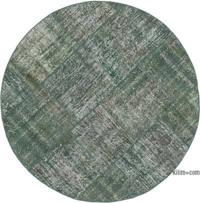 Green Round Patchwork Hand-Knotted Turkish Rug - 5' 2" x 5' 2" (62 in. x 62 in.)