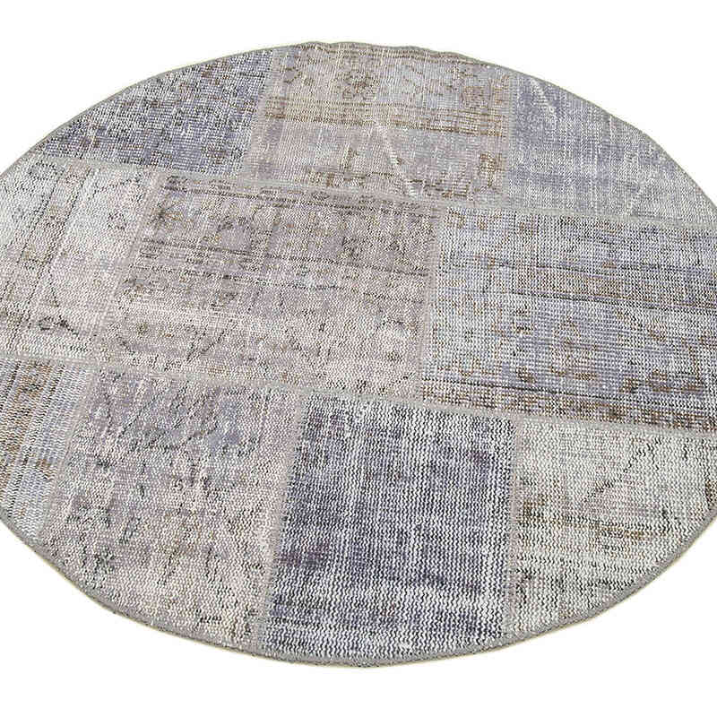 Gri Yuvarlak Boyalı Patchwork Halı - 114 cm x 114 cm - K0039410