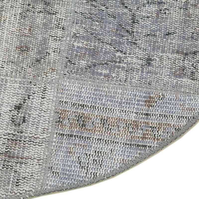 Grey Round Patchwork Hand-Knotted Turkish Rug - 3' 9" x 3' 9" (45 in. x 45 in.) - K0039410