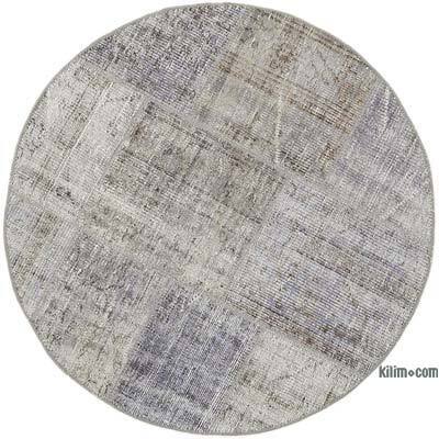 Gri Yuvarlak Boyalı Patchwork Halı - 114 cm x 114 cm