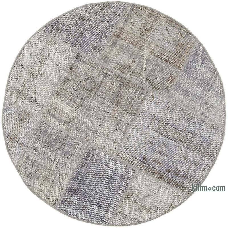 Gri Yuvarlak Boyalı Patchwork Halı - 114 cm x 114 cm - K0039410
