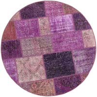 Purple Round Patchwork Hand-Knotted Turkish Rug - 4' 9" x 4' 9" (57" x 57")