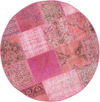 Pink Round Patchwork Hand-Knotted Turkish Rug - 4' 10" x 4' 10" (58" x 58")