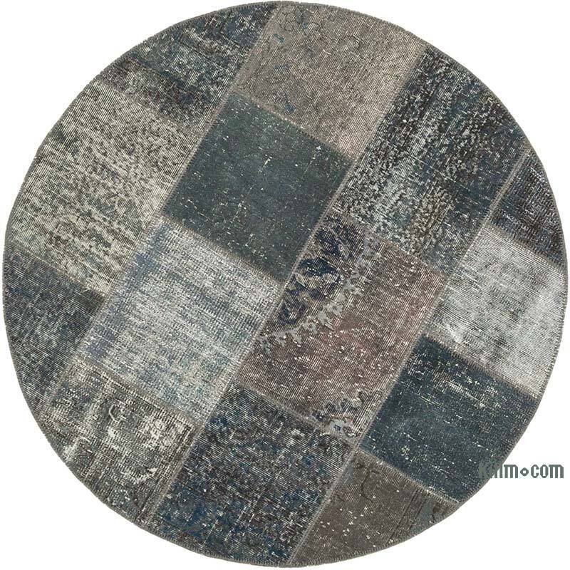 Gris Alfombra De Retazos Turca Sobre-Teñida - 154 cm x 154 cm - K0039416