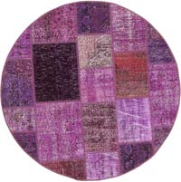 Purple Round Patchwork Hand-Knotted Turkish Rug - 4' 9" x 4' 9" (57" x 57")
