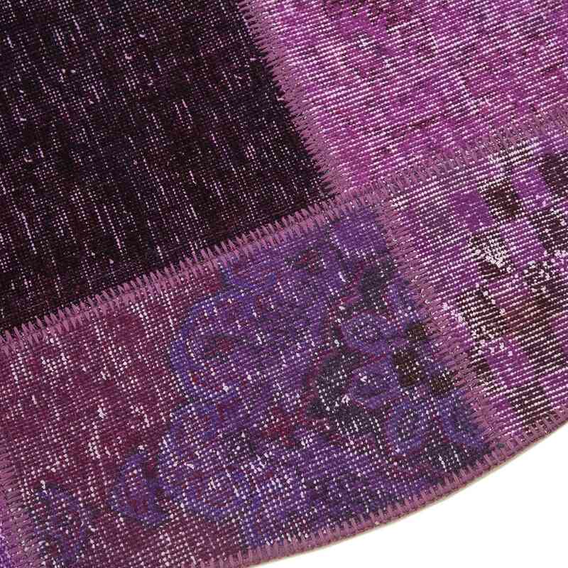 Purple Round Patchwork Hand-Knotted Turkish Rug - 4' 9" x 4' 9" (57 in. x 57 in.) - K0039421