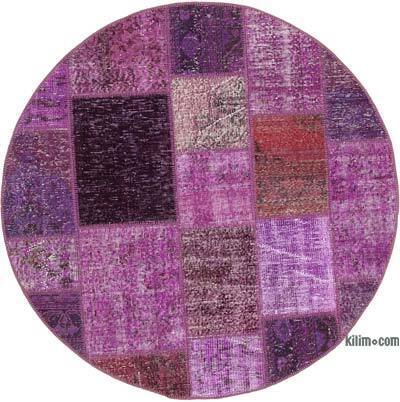 Mor Yuvarlak Boyalı Patchwork Halı - 145 cm x 145 cm