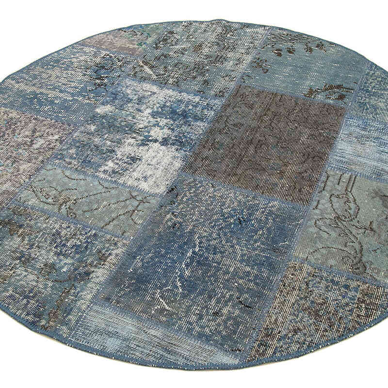 Azul Alfombra De Retazos Turca Sobre-Teñida - 156 cm x 156 cm - K0039425