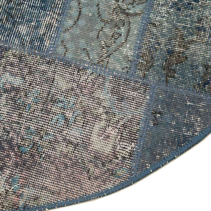 Azul Alfombra De Retazos Turca Sobre-Teñida - 156 cm x 156 cm - K0039425