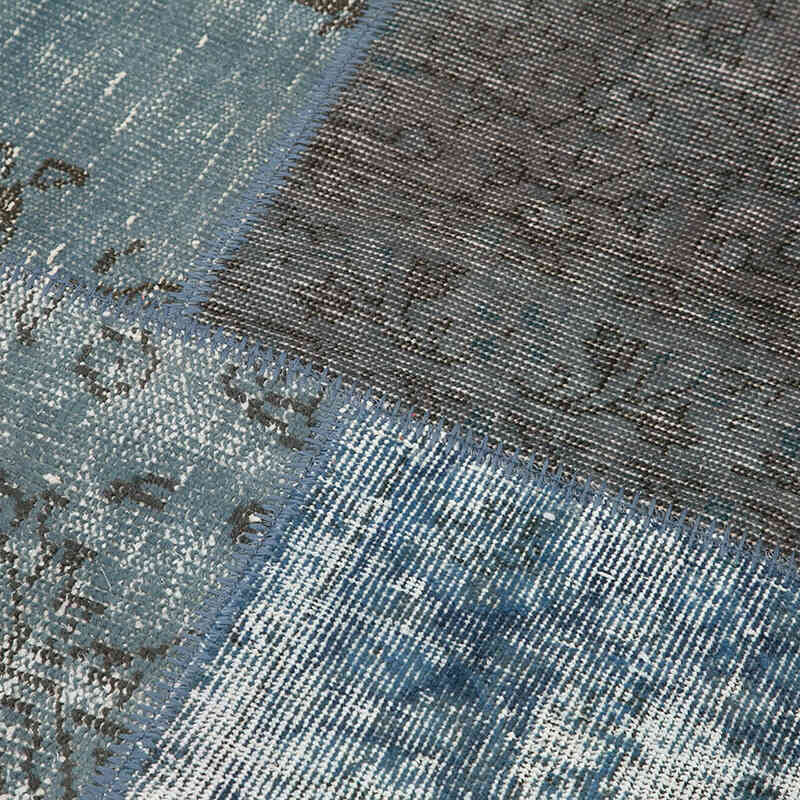 Azul Alfombra De Retazos Turca Sobre-Teñida - 156 cm x 156 cm - K0039425