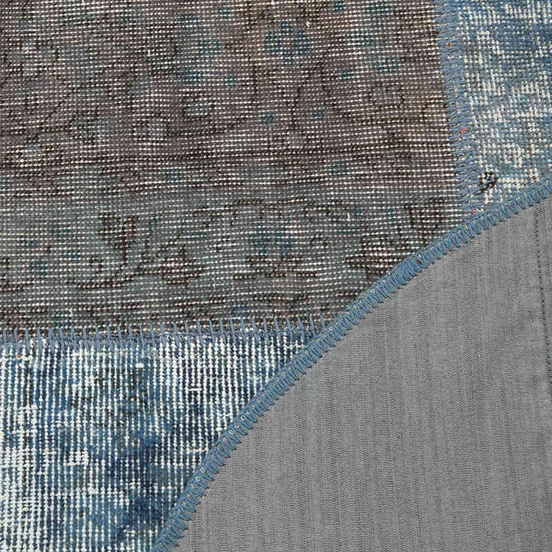 Azul Alfombra De Retazos Turca Sobre-Teñida - 156 cm x 156 cm - K0039425