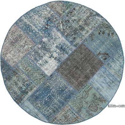 Mavi Yuvarlak Boyalı Patchwork Halı - 156 cm x 156 cm