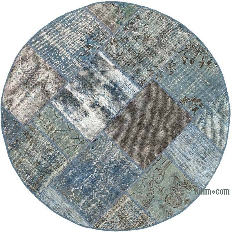 Azul Alfombra De Retazos Turca Sobre-Teñida - 156 cm x 156 cm - K0039425