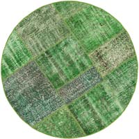 Green Round Patchwork Hand-Knotted Turkish Rug - 5'  x 5'  (60" x 60")